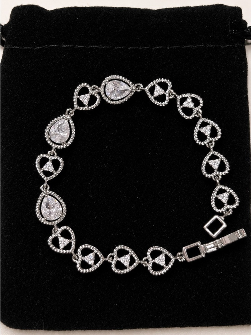 Silver Heart & Teardrop Crystal Bracelet - Women's Jewelry